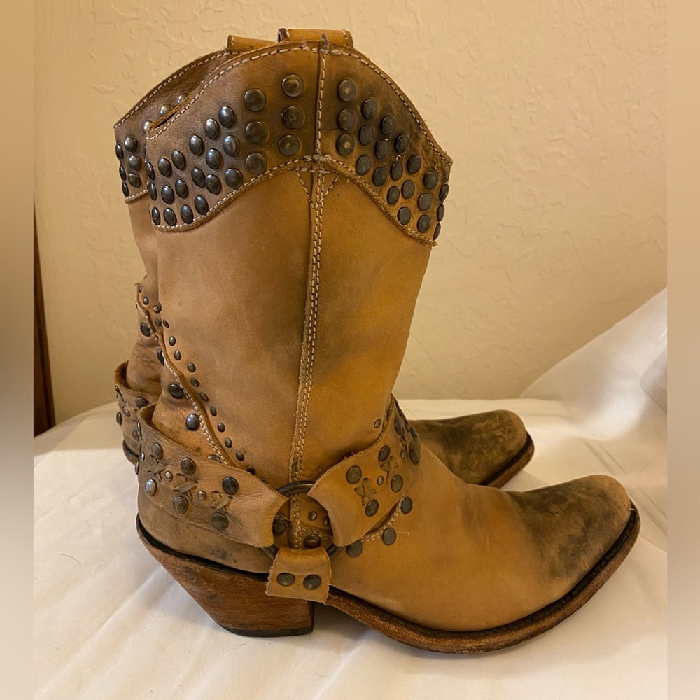 Liberty Black Women's Leather Brass Studs Harness cowboy boots